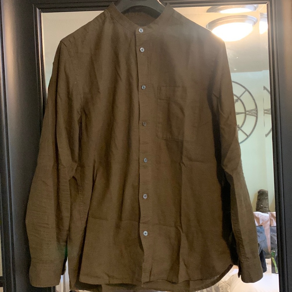 Linen Shirt - Banded Collar Shirt